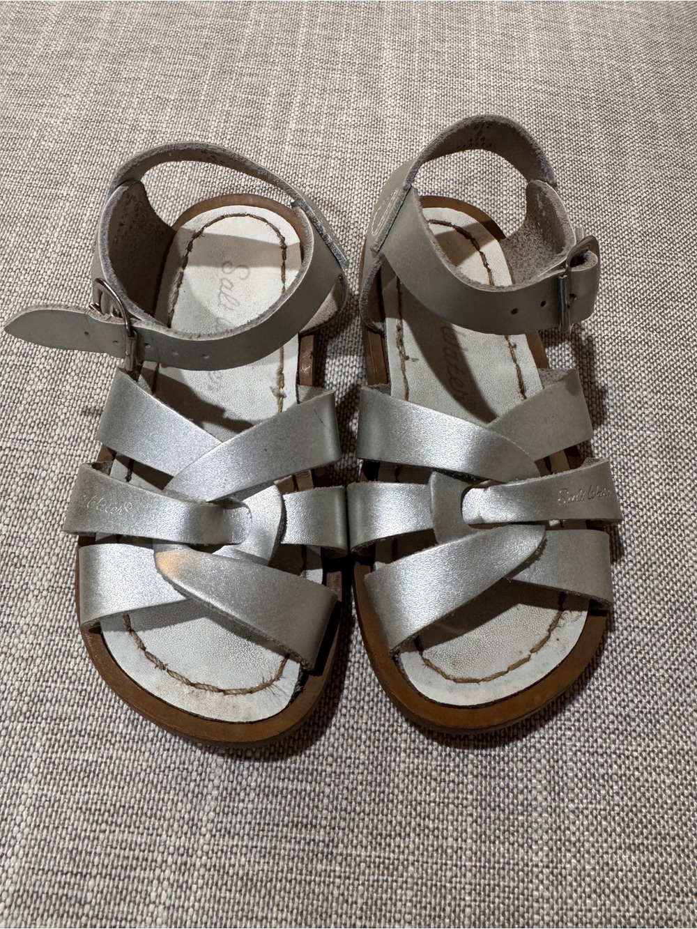 Salt Water Sandals by Hoy Metallic Silver Little Kids Leather Sandals